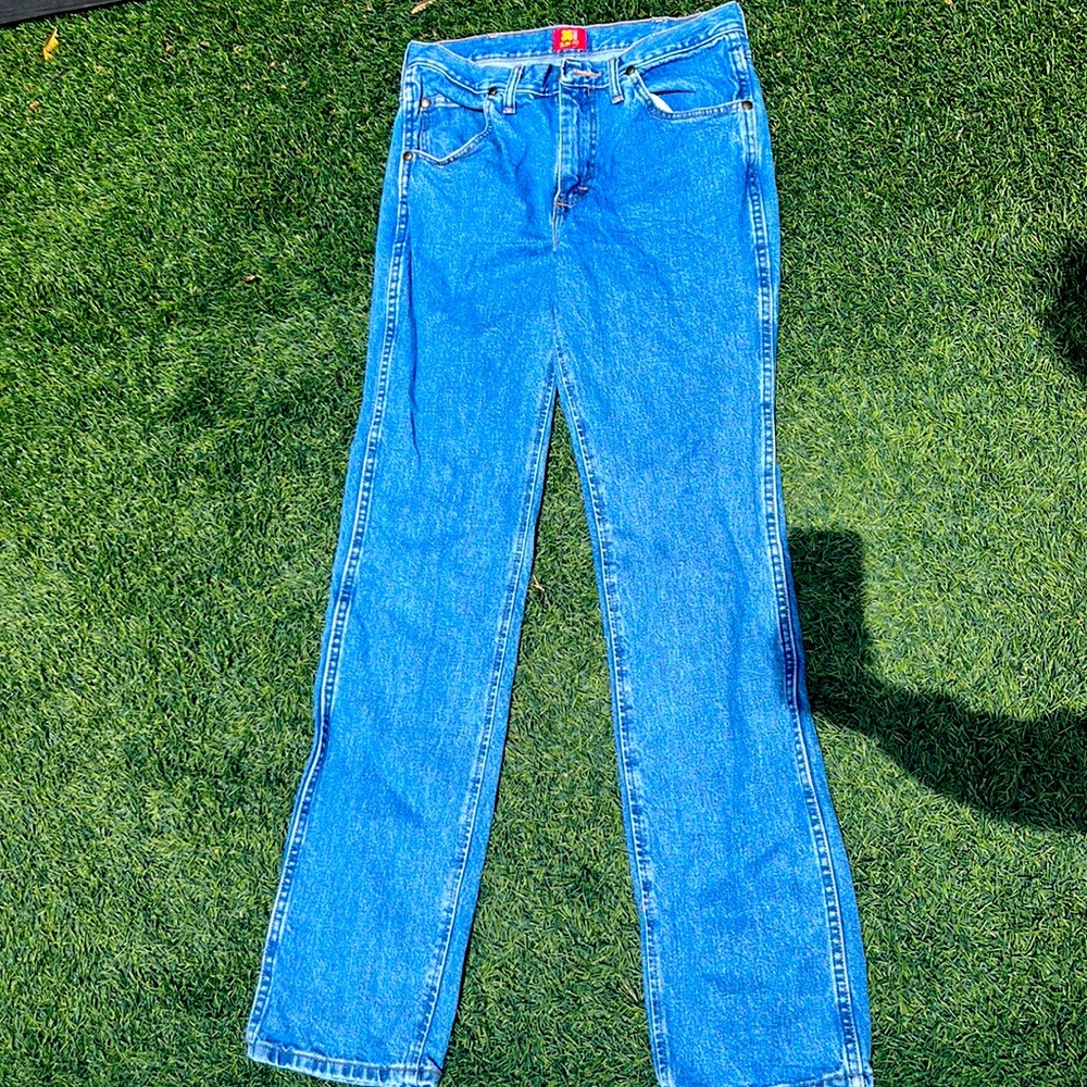 Wrangler boot cut, slim fit, dark wash, jeans.